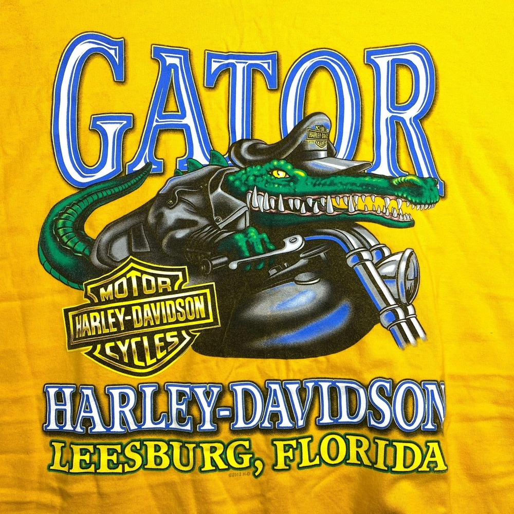 Harley Davidson Gator Leesburg Florida Sleeveless T Shirt Mens 2XL Yellow 2012